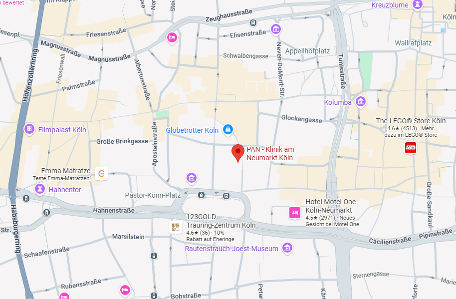Anfahrtskarte PAN-Klinik am Neumarkt Köln